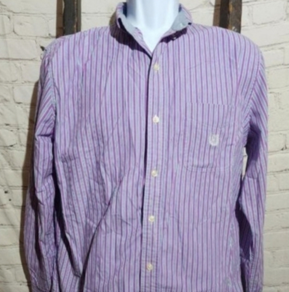 Chaps Button‎ Front Shirt Medium Easy Care Long Sleeve Casual Purple Stripe A758